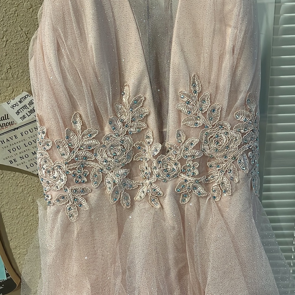 Dillards Sparkly Baby Pink Prom Dress. Gem